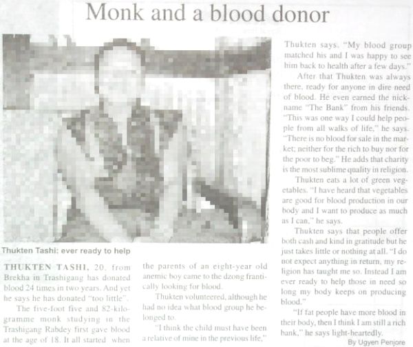 Article of a Monk & Blood Donor